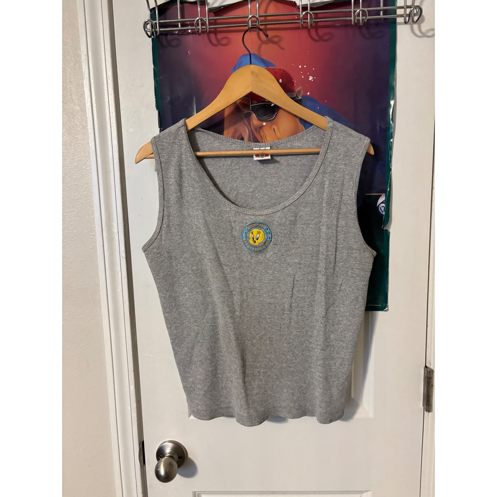 Vintage 1999 Looney Tunes Tweety Bird Ribbed Tank Top Gray Mens Small 90s Wb